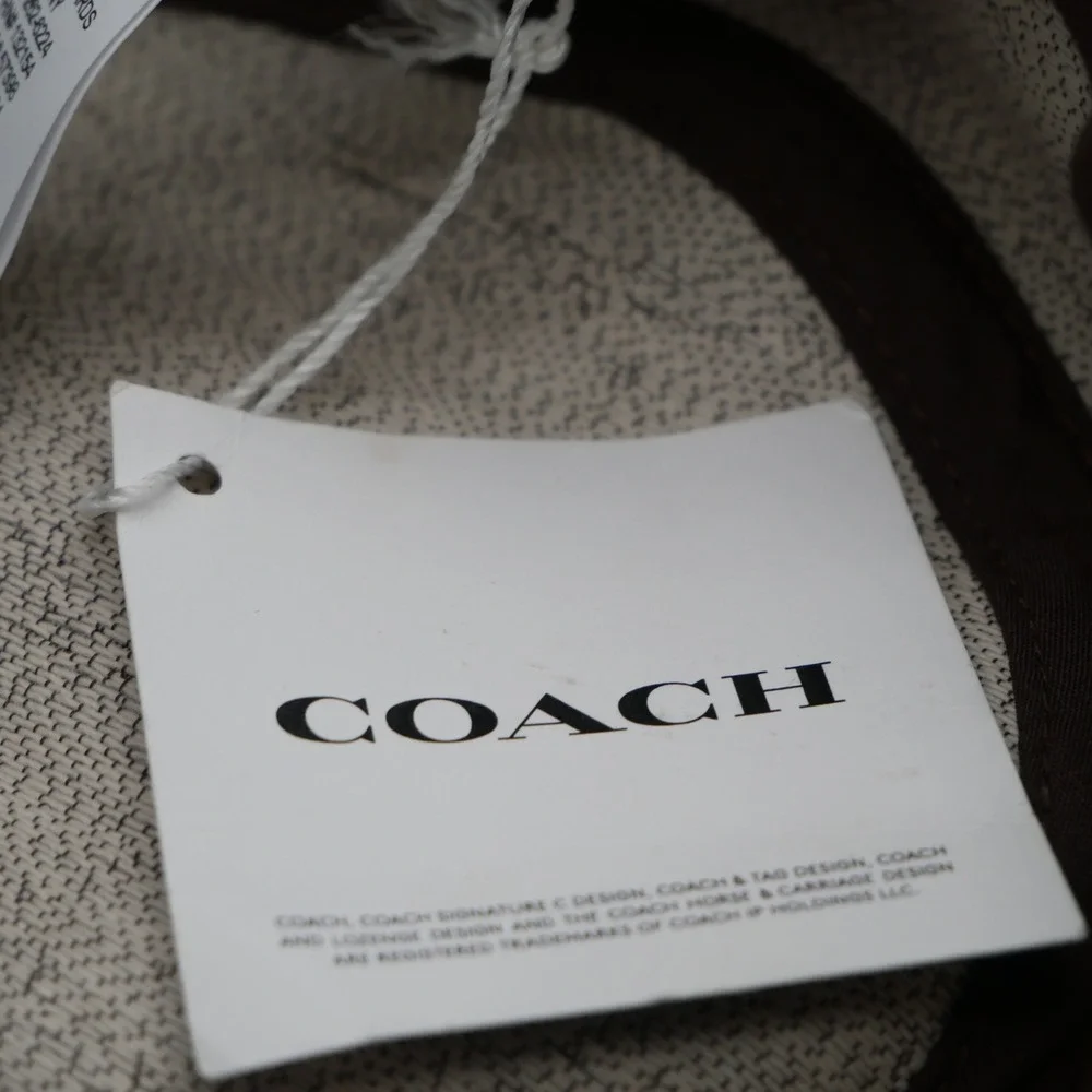 Coach Signature Jacquard Bucket Hat C4043‎ Khaki Saddle Brown Leather Trim NWT
